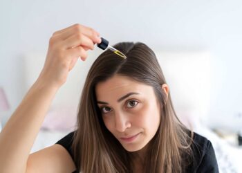 Applying Hair Serum To Her Hair